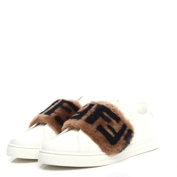 🔥FENDI✨ 🔥Vitello Shearling FF Velcro Slip On Sneakers